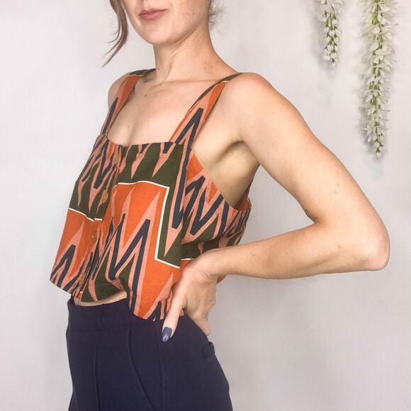 NWT VERONICA BEARD Tiffany Top multicolored buttoned crop top linen cotton 3038 - Picture 2 of 10